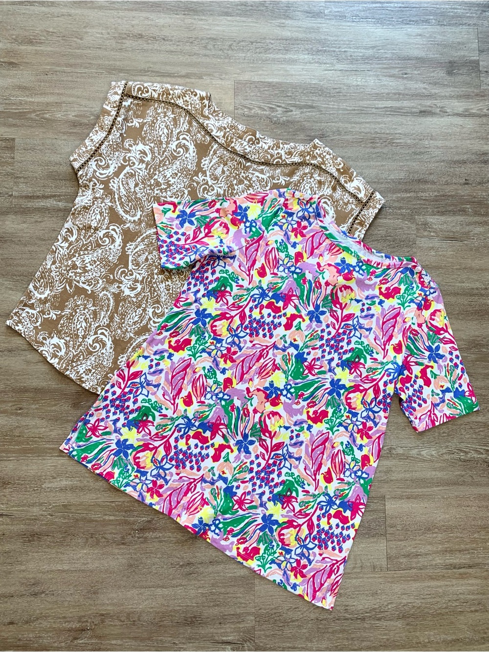 Kim Rogers Perfectly Soft 2pc Shirt Bundle Large 100% Cotton Floral Paisley
